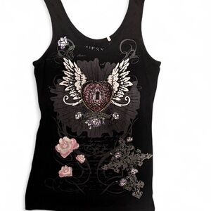 Y2K Guess Black and Pink Embellished Tank Top
